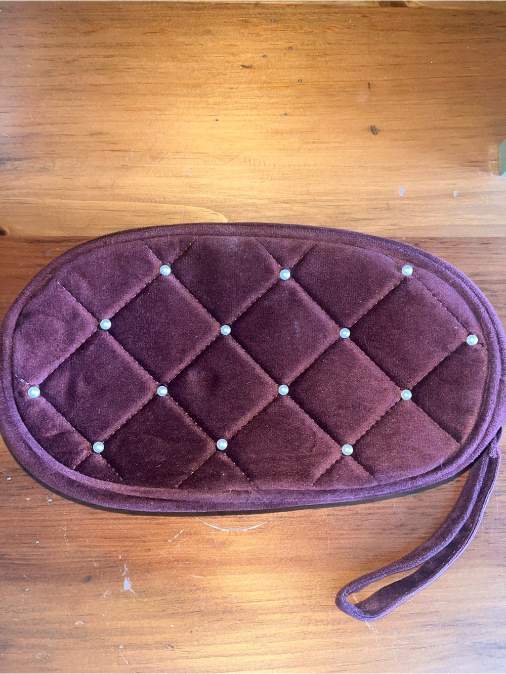 Quilted Velvet Wristlet Make Up Case Clutch in Plum